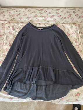 American Eagle Outfitters Navy Ruffle-Hem Long Sleeve Tunic